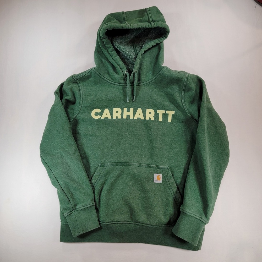 Carhartt Mens Relaxed Fit Green Logo Hoodie Sweatshirt Small S